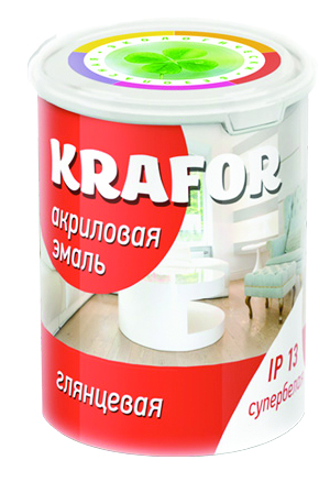 Эмаль универсальная Krafor, акриловая, глянцевая, 1 кг, супербелая