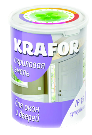 Эмаль для окон и дверей Krafor, акриловая, глянцевая, 1 кг, супербелая