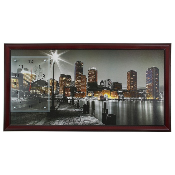 фото Часы-картина настенные, серия: город, "ночной нью-йорк", 50 х 100 см, микс nobrand