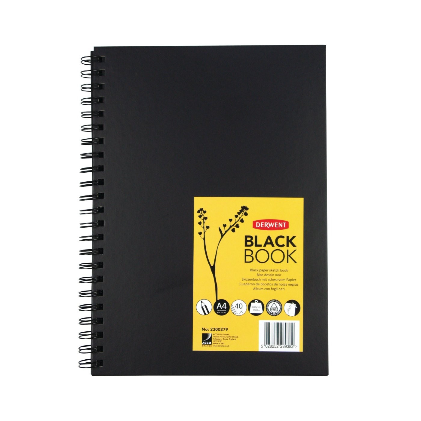 

Альбом для эскизов на спирали Derwent Black Book Портрет А4 40 л 200 г черная бумага