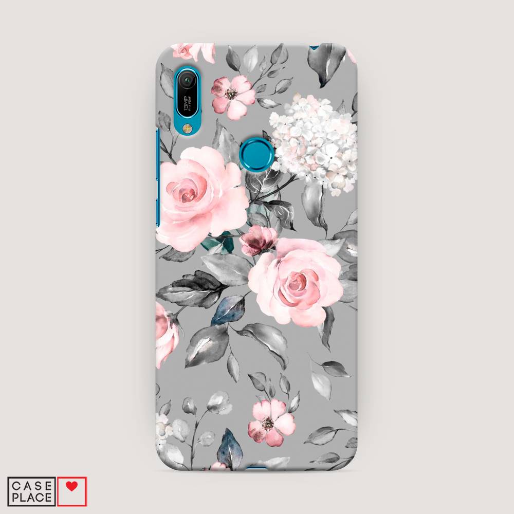 фото Чехол awog "розы для сером" для huawei y6 2019