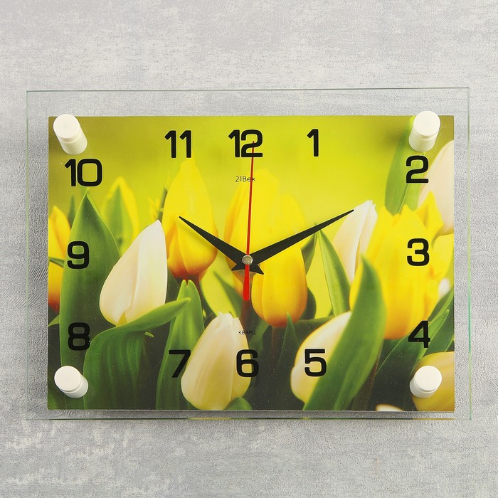 фото Часы настенные, серия: цветы, "фиолетовые гвоздики", 25х35 см, микс nobrand