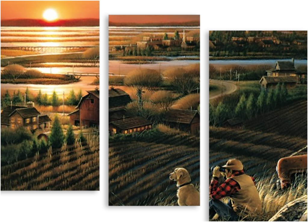 

Картина модульная на холсте Модулка Утро в деревне 150x115 см, 3129