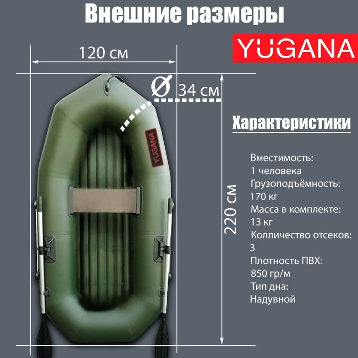 фото Лодка yugana r-220 нд, надувное дно, цвет олива