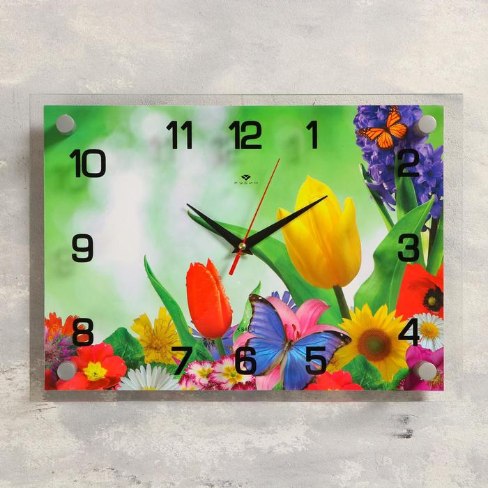 фото Часы настенные, серия: цветы, "бабочка на цветке", 20х26 см микс nobrand