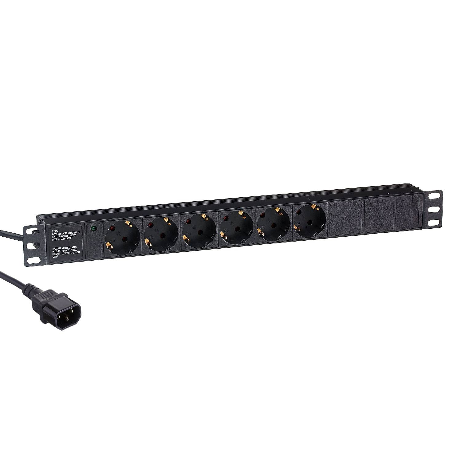 фото Блок розеток exegate serverpro pdu-19h604 al-6s-c14-2.5cu, 19", 1u, алюминий, 6 schuko, ка