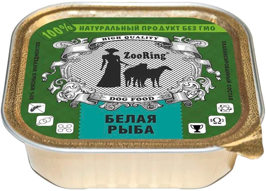 Консервированный корм для собак ZooRing паштет Белая рыба 16шт по 100г