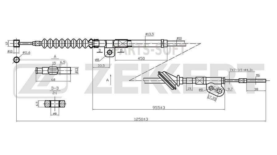 Трос стояночного тормоза передний Toyota Hilux (N10 N20 N30) 04-