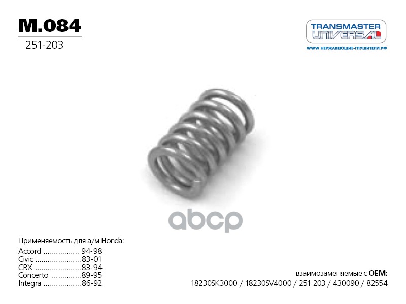 Пружина Винтовая Коническая TRANSMASTER UNIVERSAL арт. M084