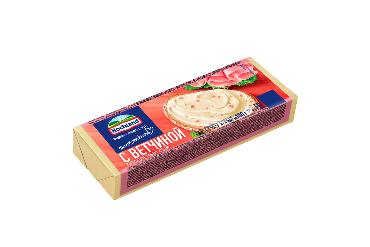 Сыр плавленый Hochland с ветчиной в фольге 35 100 г 80₽