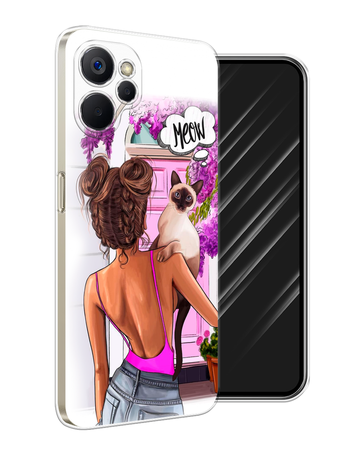

Чехол Awog на Realme 9i 5G/10T 5G "Девушка с кошкой", Розовый;коричневый, 2513950-1