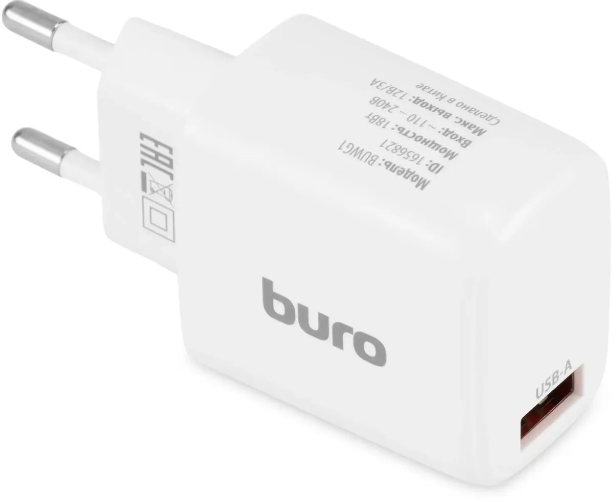 

Сетевое зарядное устройство Buro BUWG1 3A QC белый (BUWG18P100WH), BUWG1