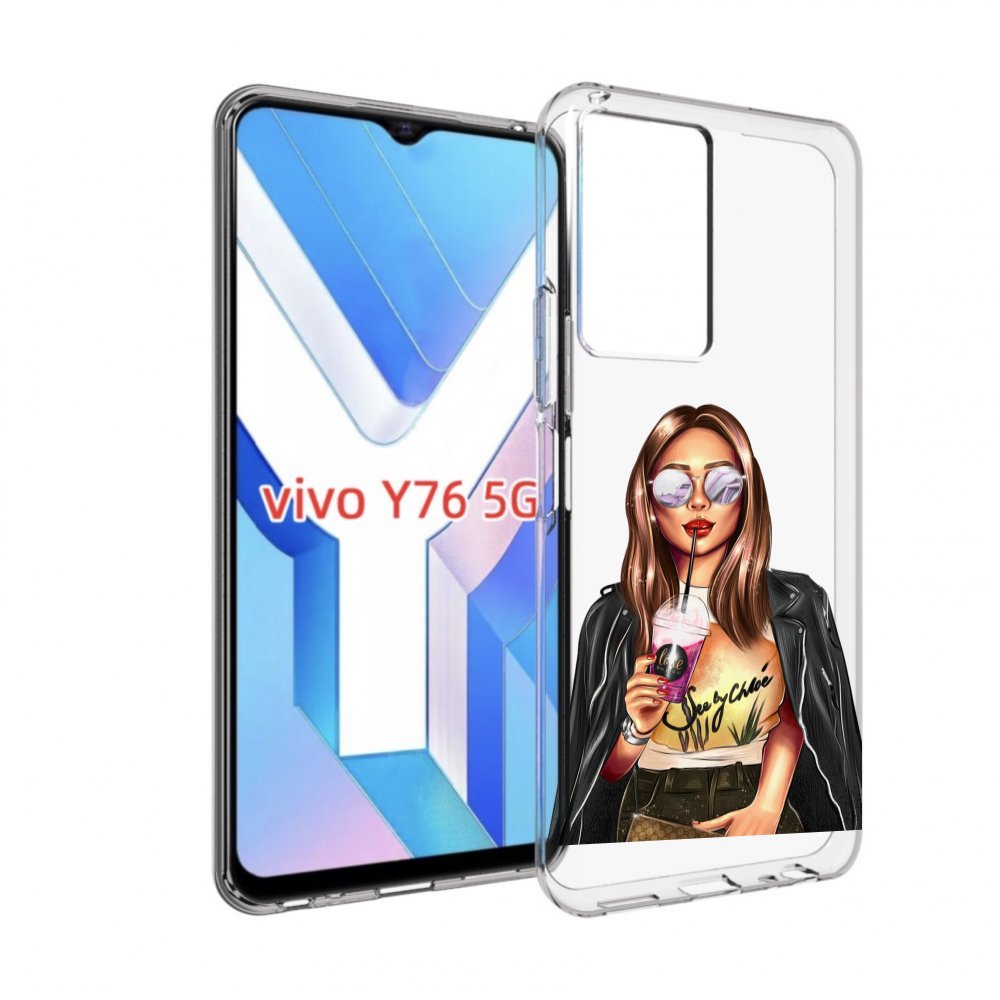 

Чехол MyPads девушка-с-фиолетовым-коктейлем женский для Vivo Y76 5G, Прозрачный, Tocco