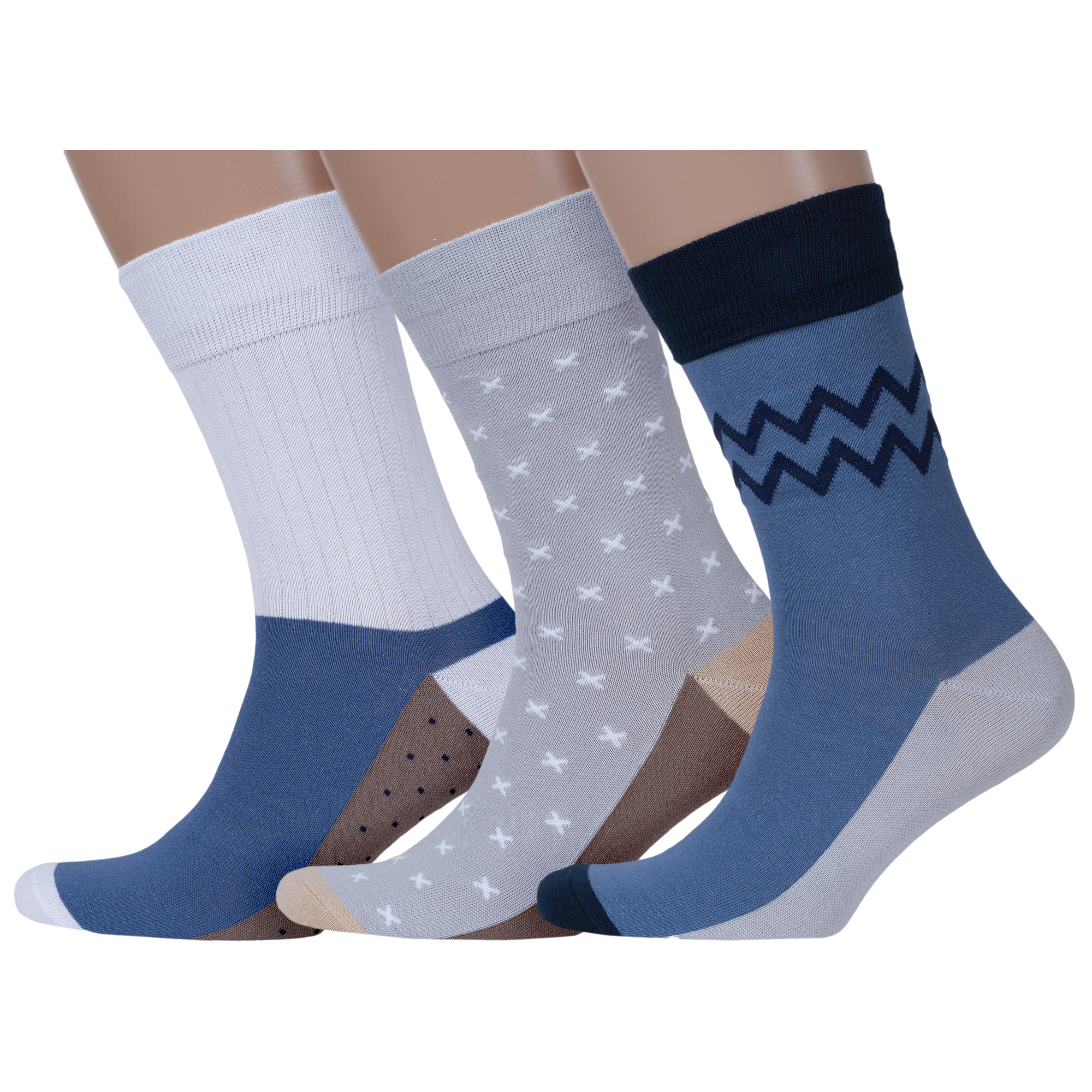 

Комплект носков мужских MoscowSocksClub msk3-М46 разноцветных 27, Белый;серый;синий, msk3-М46