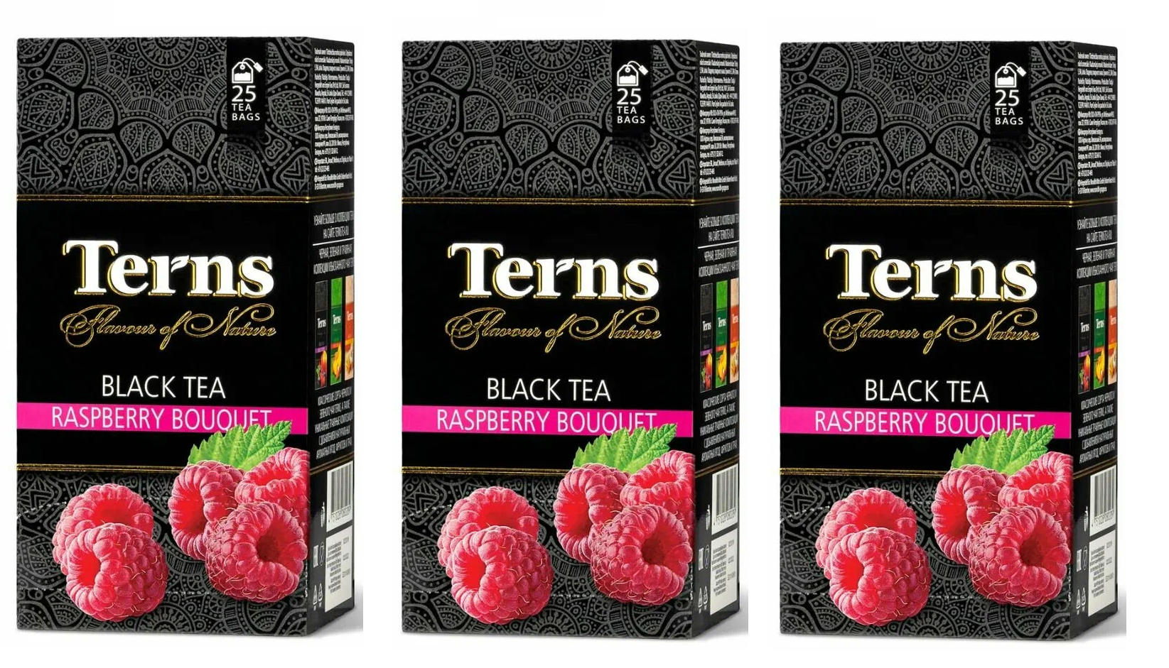 Чай черный Terns Raspberry, 25 пак, 3 упаковки