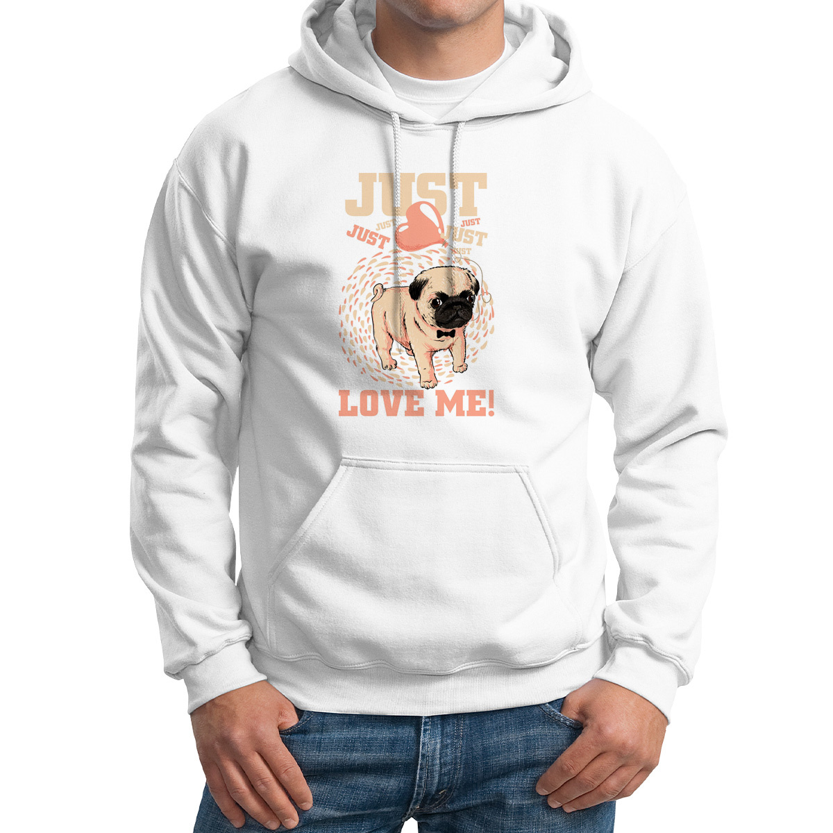 

Худи унисекс CoolPodarok Иллюстрация Сбака jast love me белое 50 RU, Белый, M0151310