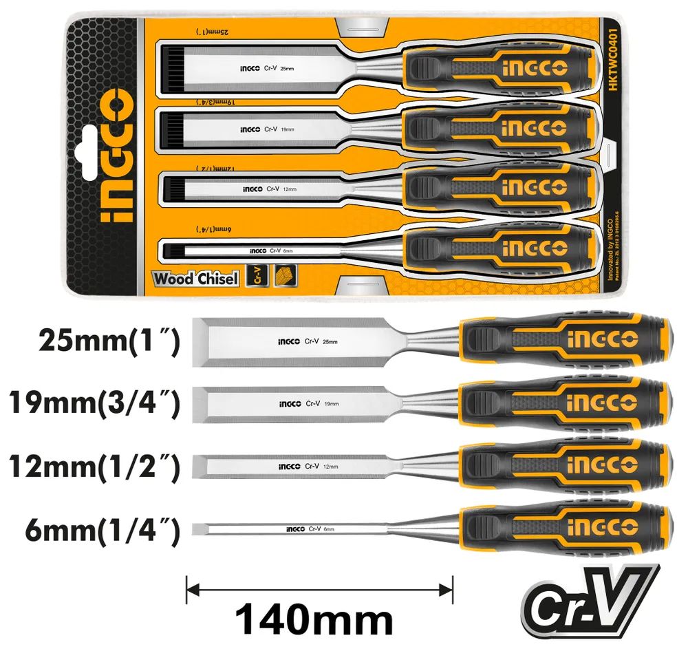 фото Набор стамесок ingco hktwc0401 industrial 6.12.19.25 мм