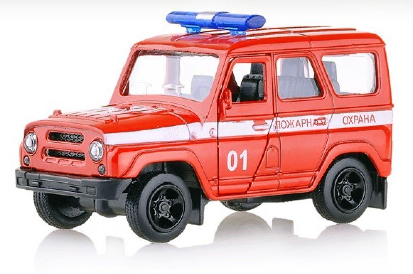Модель автомобиля Play Smart Внедорожник Пожарная охрана, инерционная, 1/50 6401D