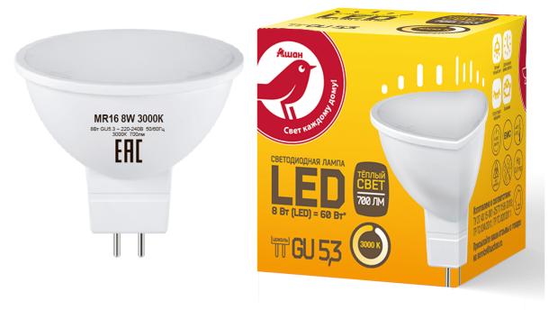 Лампа АШАН Красная птица LED теплый свет 8W 220V GU5.3 100059542546