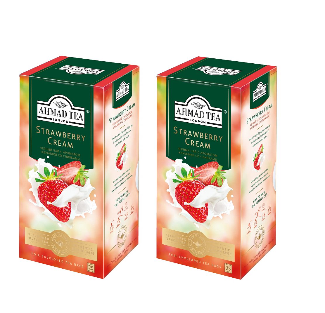 

Чай черный Ahmad Tea в пакетиках Strawberry Cream, 25 пакетиков, 2 упаковки