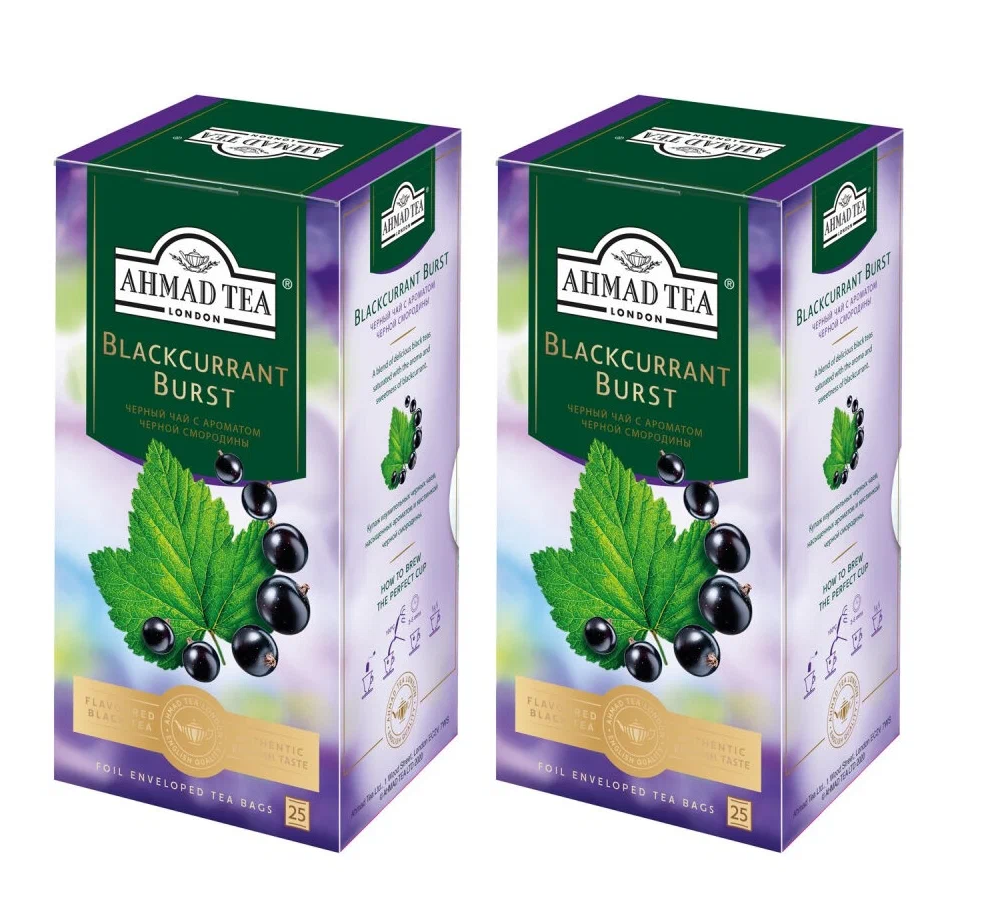 

Чай черный Ahmad Tea, Смородиновый взрыв, 25 пакетов по 1,5 г, 2 упаковки