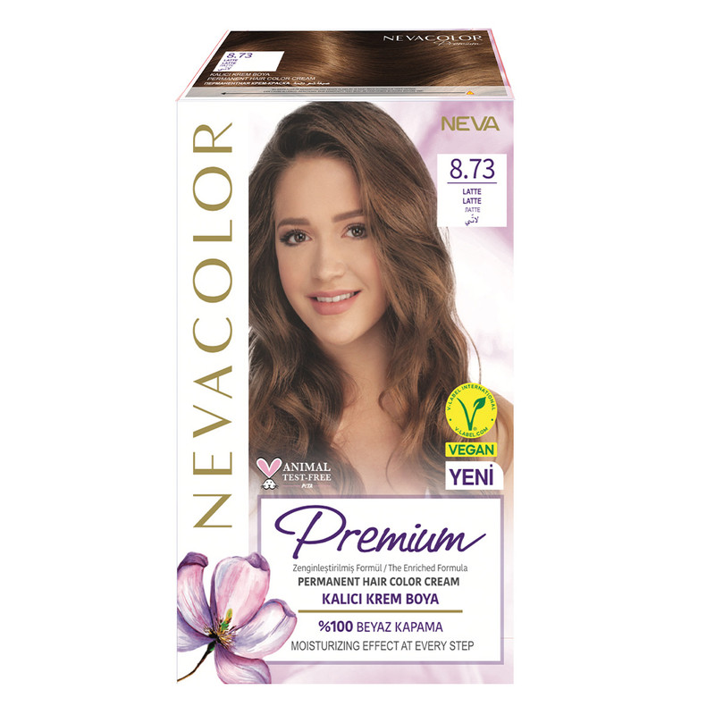 Крем-краска для волос Neva Premium стойкая 8.73 Латте блеск для губ ванильный латте