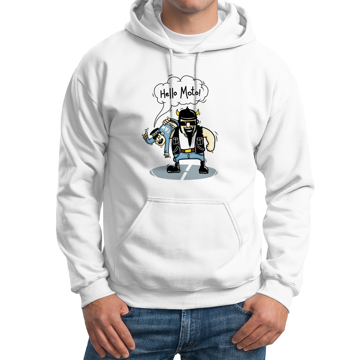 

Худи унисекс CoolPodarok Прикол Hello Moto белое 50 RU, M0151420