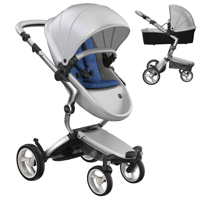 

Коляска 2в1 Mima Xari Argento на серебристом шасси с матрасиками Denim Blue, A116-01/AS112500