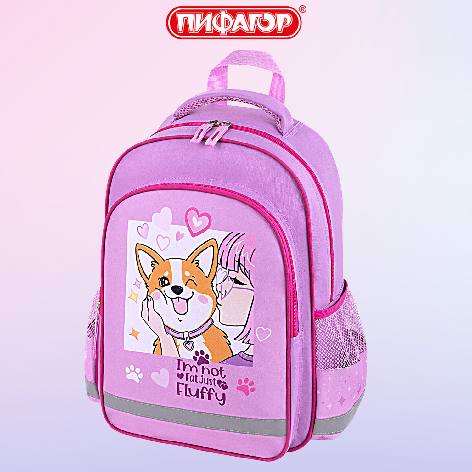 Рюкзак школьный Пифагор School Fluffy akita 272084 для девочки в школу для подростков