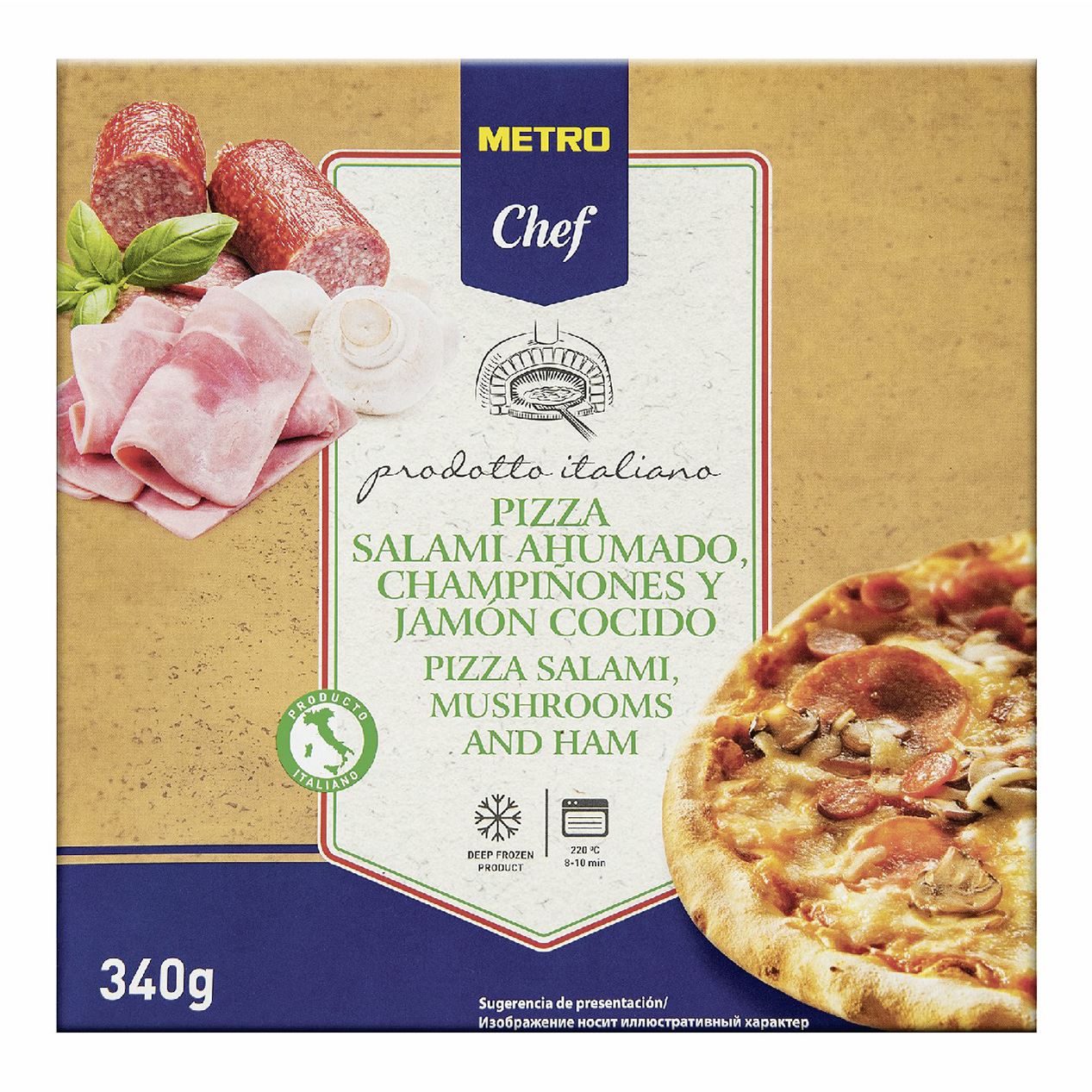 Пицца Metro Chef Салями-ветчина-грибы замороженная 27 см 340 г