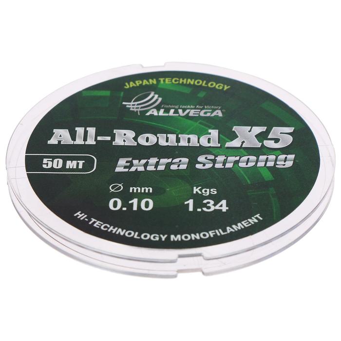 

Леска монофильная Allvega All-Round X5, 50 м, 0,10 мм (1,34 кг), прозрачная, Прозрачный, All-round X5