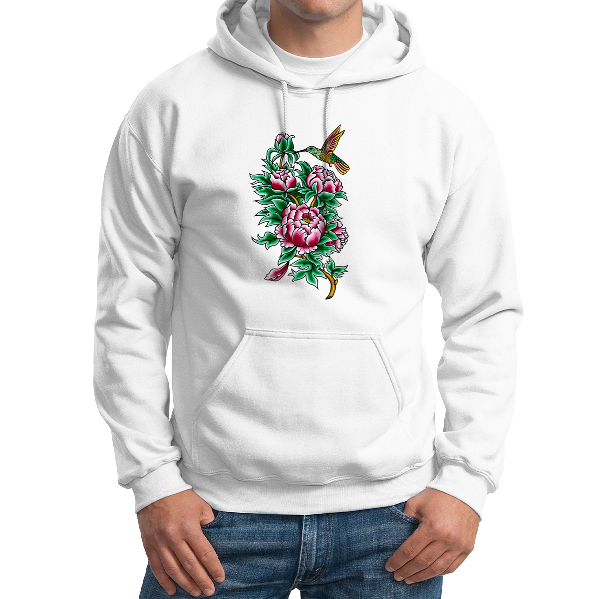 

Худи унисекс CoolPodarok Колибри с пионами белое 50 RU, Белый, M0151480