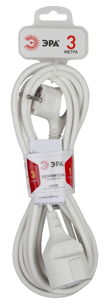 

Удлинитель UX-1е-3m с зазeмлением ЭРА, 3х0.75мм2, 1гн, 3м