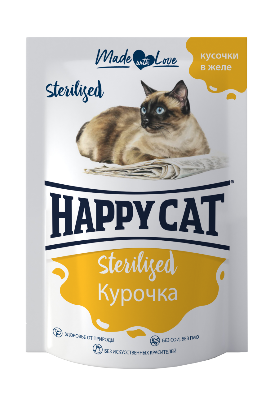 фото Влажный корм для кошек happy cat курочка, для стерилизованных, 24 шт по 100 г