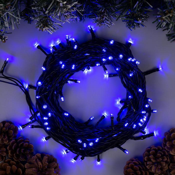 фото Гирлянда нить 10 м ip44 тёмная нить 100 led свечение синее 8 режимов 220 в luazon lighting