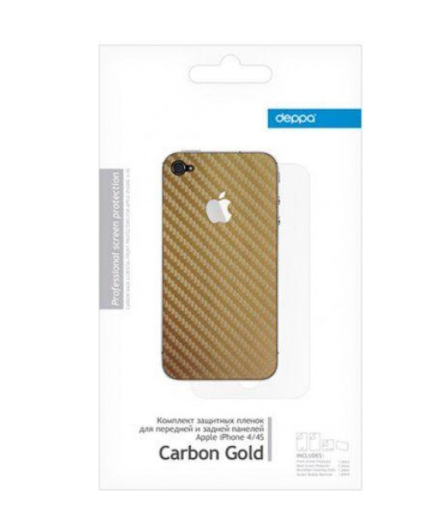

Комплект защитных пленок для Apple Iphone 4/4S, Carbon Gold, золотой/прозрачный, Deppa, 4/4S Carbon Gold