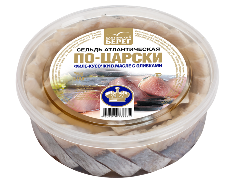 фото Сельдь балтийский берег филе-кусочки в масле с оливками 500 г