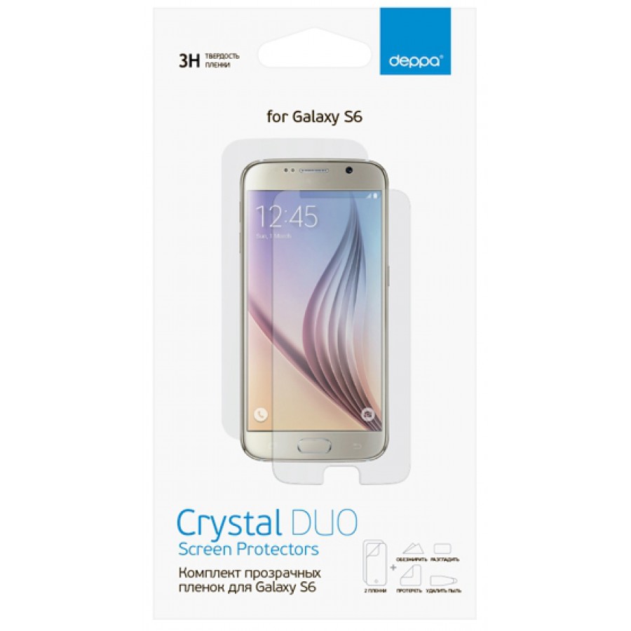 

Комплект защитных пленок для Samsung Galaxy S6, прозрачные, Deppa (61370), 61370
