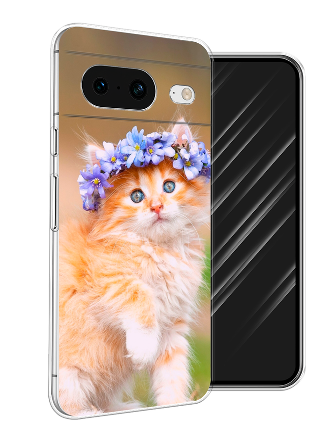 

Чехол Awog на Google Pixel 8 "Рыжий кот в венке", Коричневый;синий, 271550-1