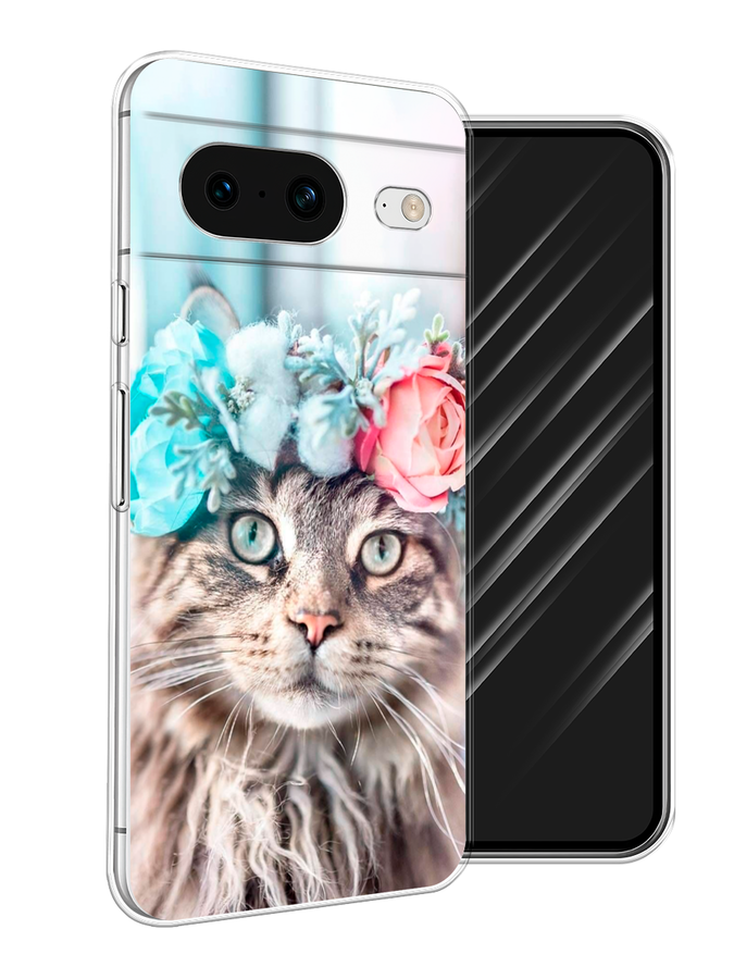 

Чехол Awog на Google Pixel 8 "Кот в венке", Серый;голубой;розовый, 271550-2
