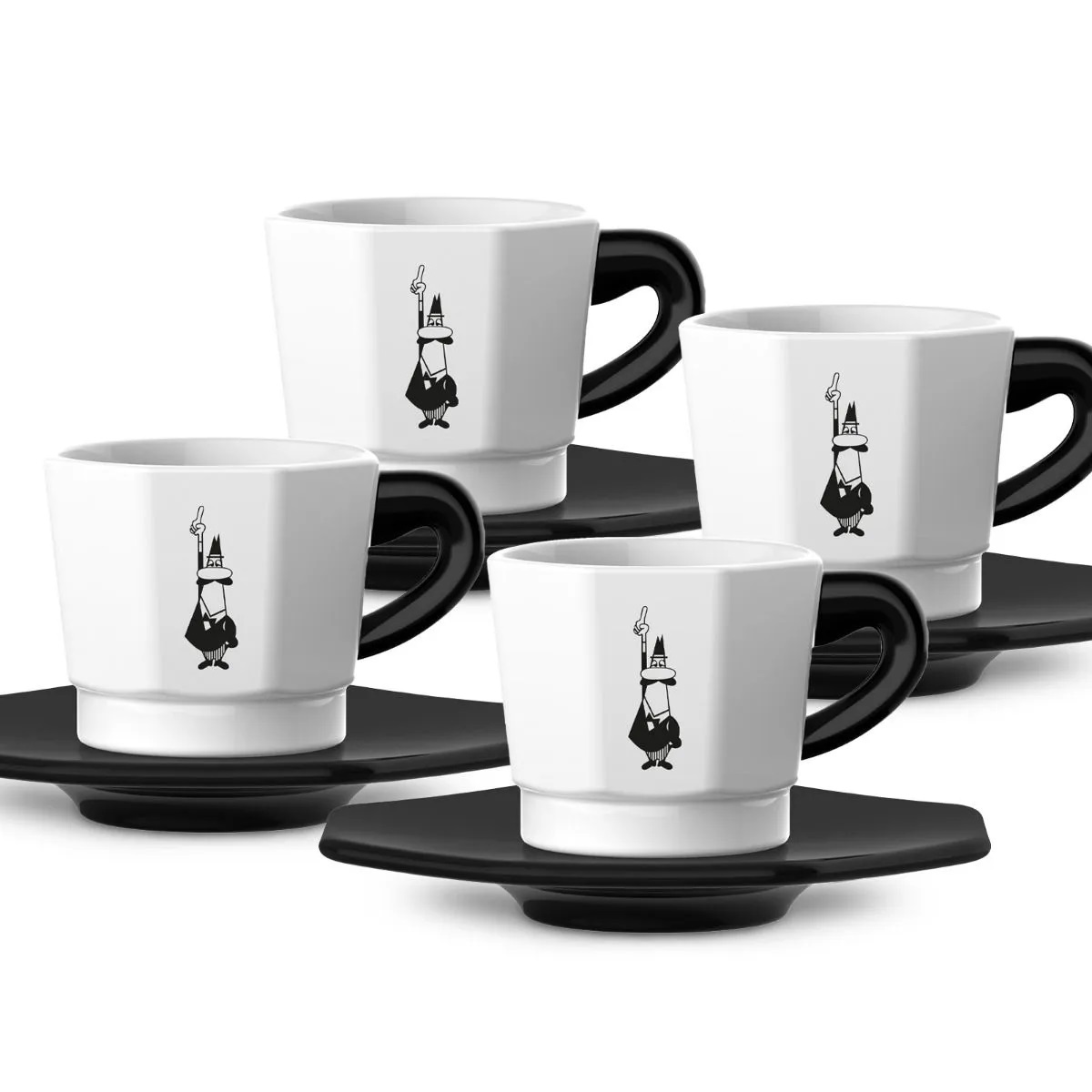 Набор чашек Bialetti Moka, RTATZ400, фарфор, 75 мл, черный/белый, 4 шт