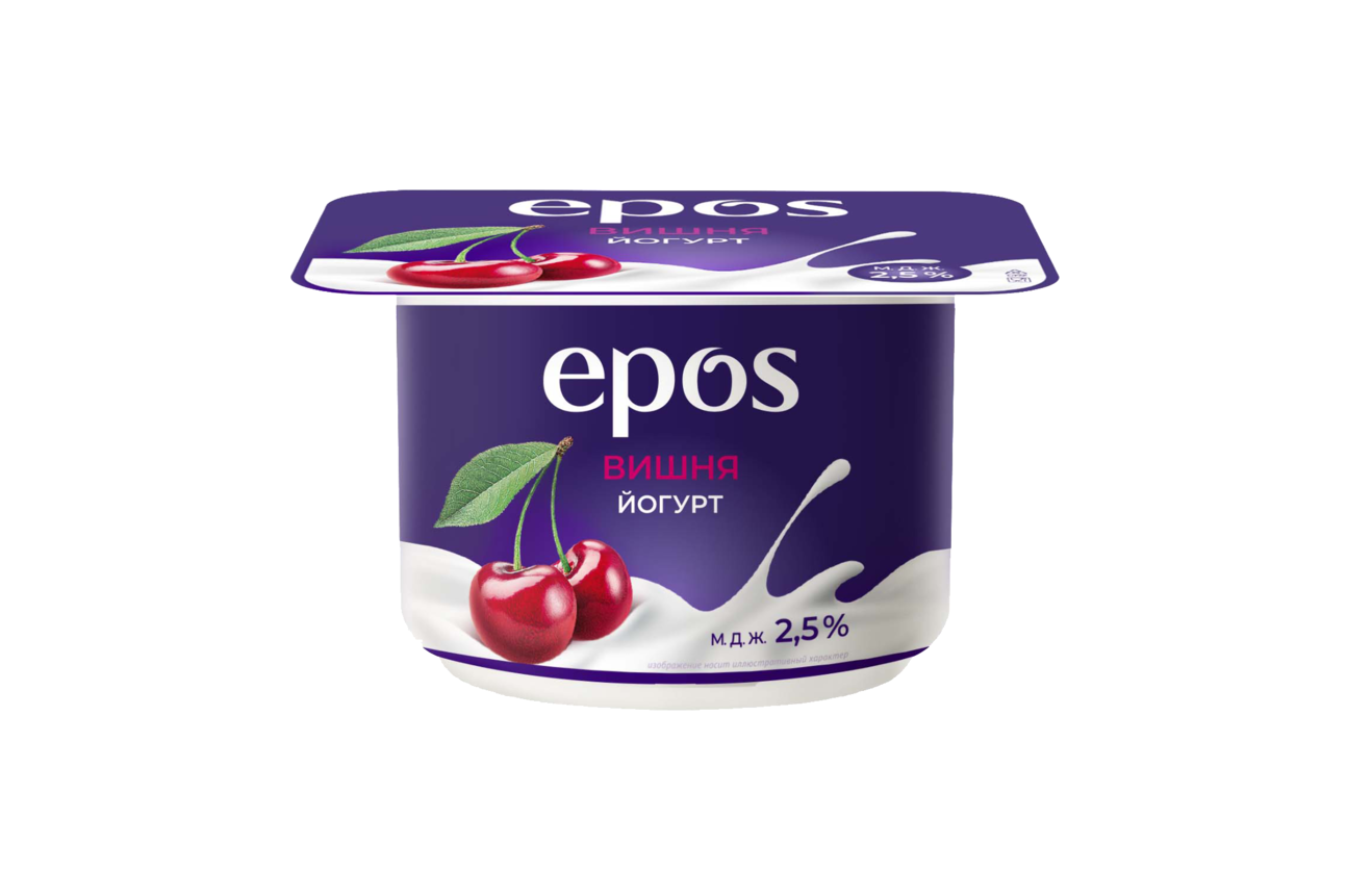 Йогурт Epos с вишней 2,5% БЗМЖ 120 г kazahproduct.ru.