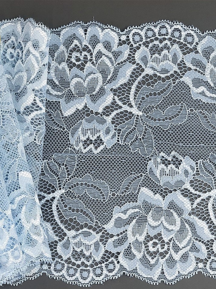 

Кружево-стрейч Kruzhevo ширина 180 мм, F183 голубой, 25 м (TBY.L838.F183.25)