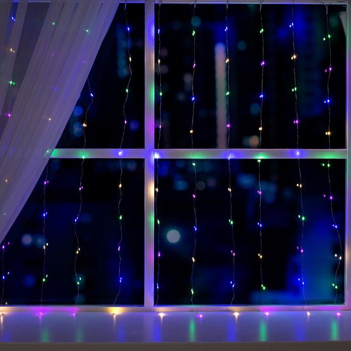 

Гирлянда Занавес 1x1 м роса, IP44, серебристая нить, 100 LED, свечение мульти, 12 В