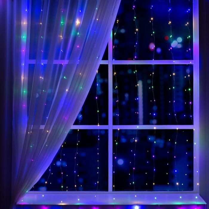 фото Гирлянда занавес 2×2 м роса, ip44, серебристая нить, 300 led, свечение мульти, 12 в luazon lighting