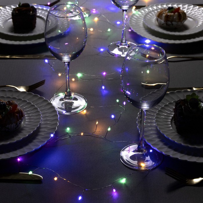 фото Гирлянда «мишура» 5 м роса, ip20, серебр. нить, 100 led, свечение мульти, 2 режима, aaх3 luazon lighting