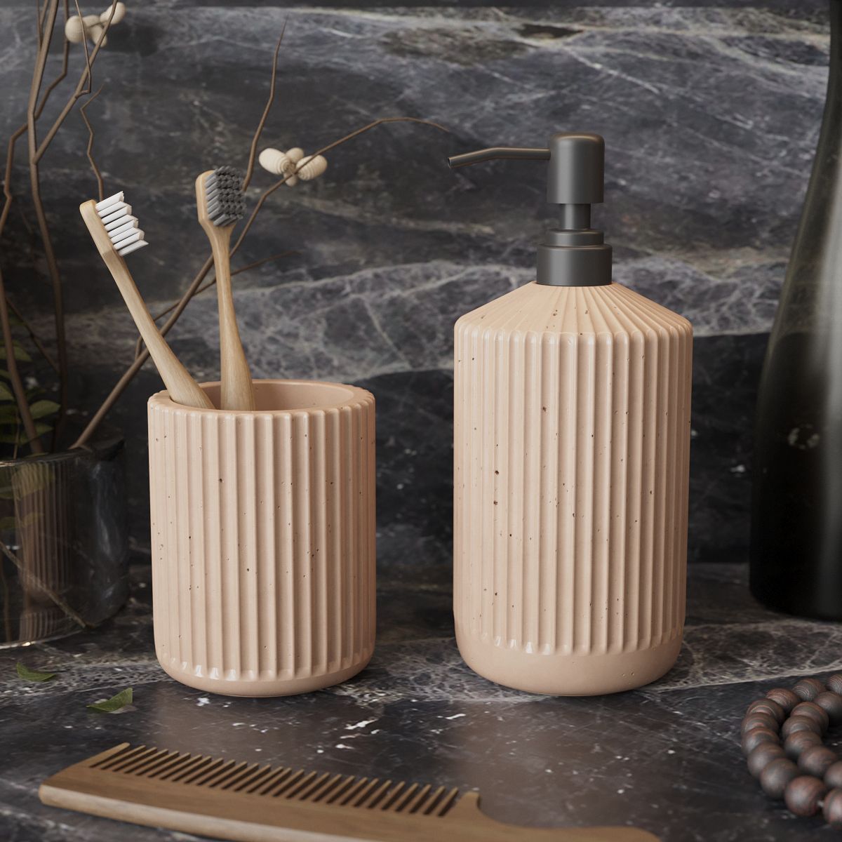 

Набор для ванной MUSKO Chloe 03 бетон розовый глянцевый