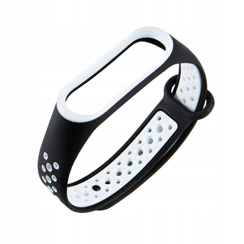 

Ремешок силиконовый перфорированный NK для Xiaomi Mi Band 3/4 (1), черный+белый, н