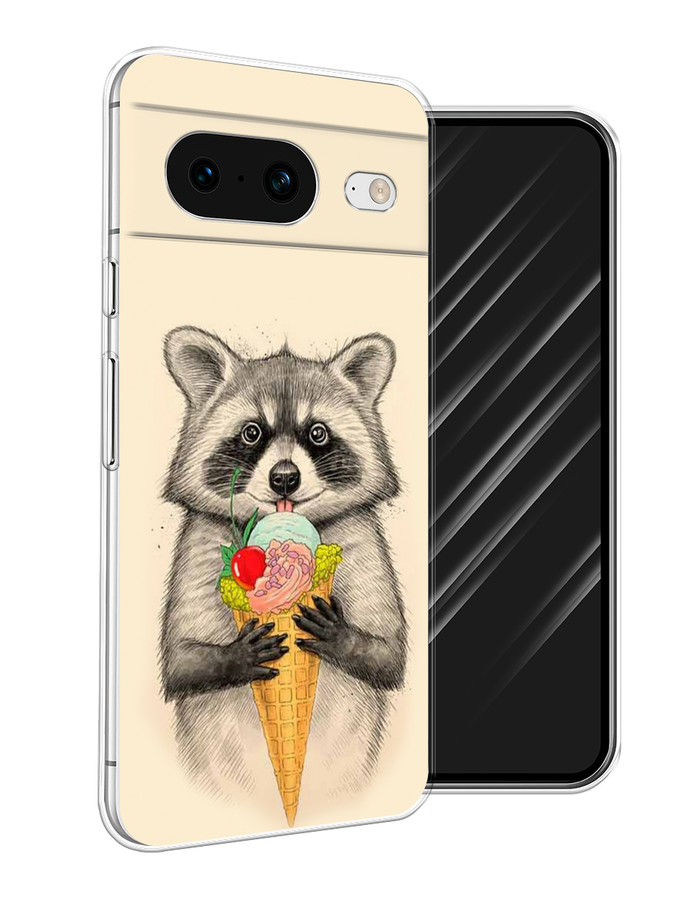 

Чехол Awog на Google Pixel 8 "Енот с мороженым", Бежевый;серый, 271550-10
