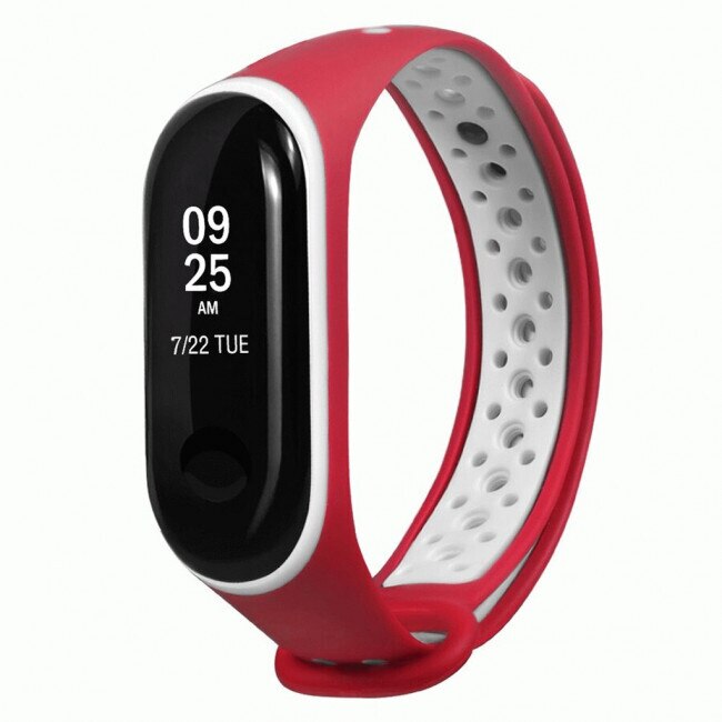 

Ремешок силиконовый перфорированный NK для Xiaomi Mi Band 3/4 (4), красный+белый,
